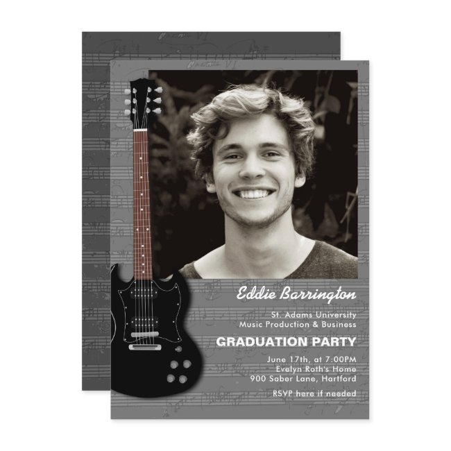 Music Guitar Photo Graduation Party Invitation