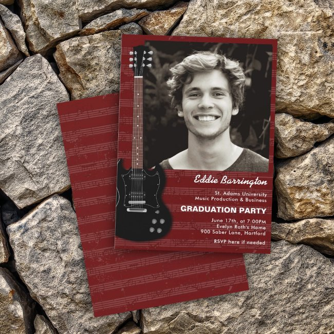 Music Guitar Photo Graduation Party Invitation