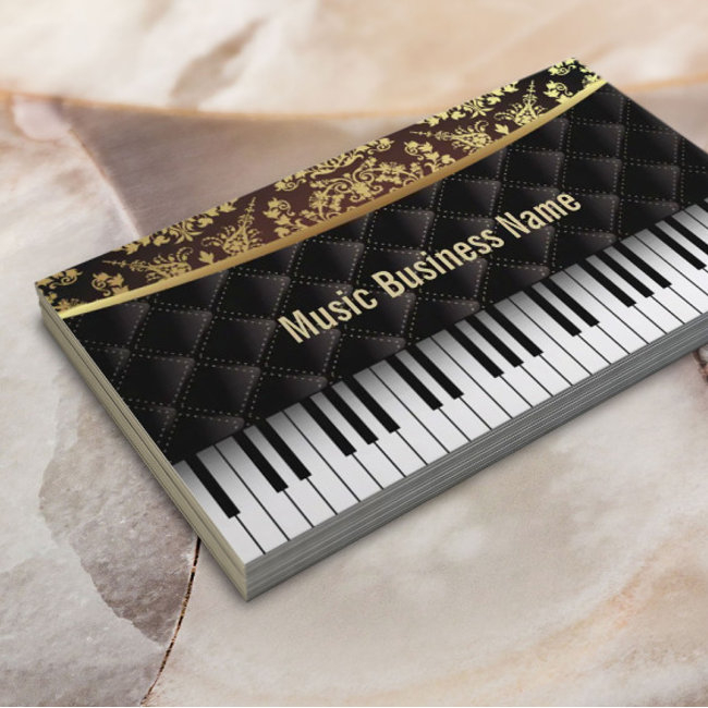 Music Luxury Diamond Pattern Piano Lessons Business Invitations