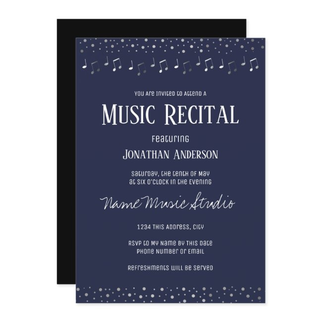 Music Recital Elegant Silver Invitation