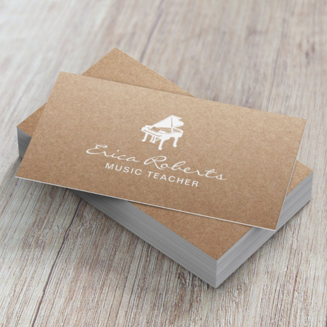 Music Teacher Musical Piano Logo Rustic Kraft Business Invitations