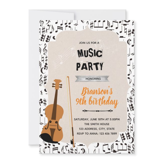 Music Violin Birthday Party Theme Invitation