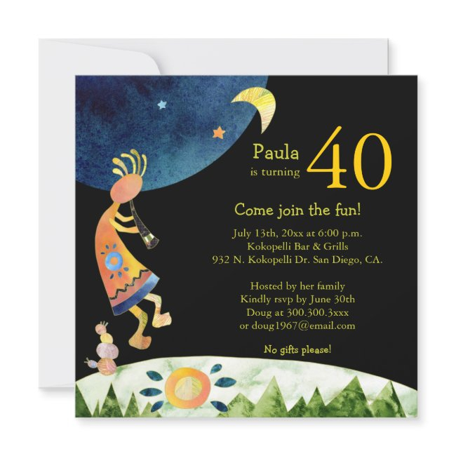 Musical Kokopelli 40th Birthday Party Invitation