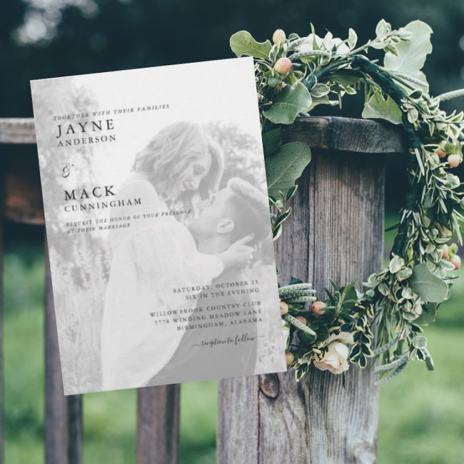 Muted Photo Together With Our Families Wedding Invitation