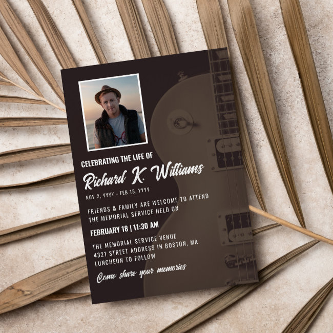 Muted Tones Guitar Photo Celebrating The Life Invitation