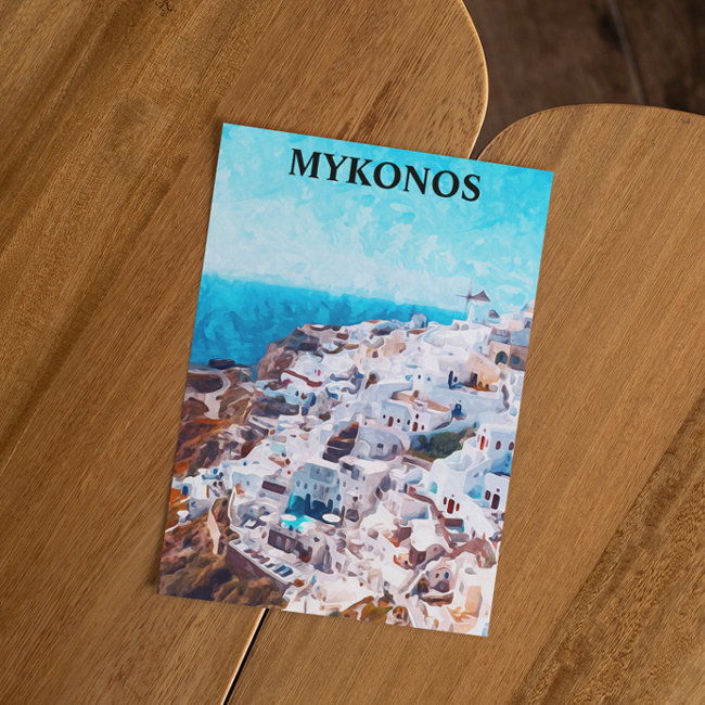 Mykonos Greece Watercolor Painting Postinvitations