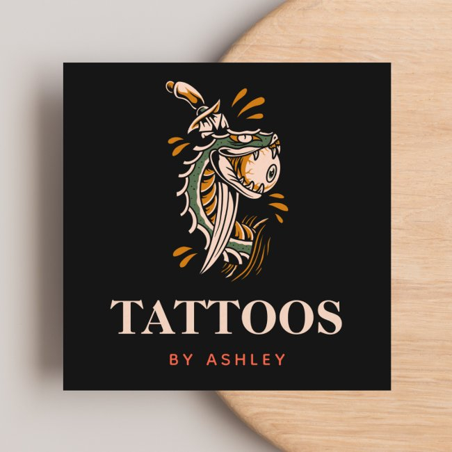 Mystic Snake Eyeball & Sword Modern Tattoo Artist Square Business Invitations