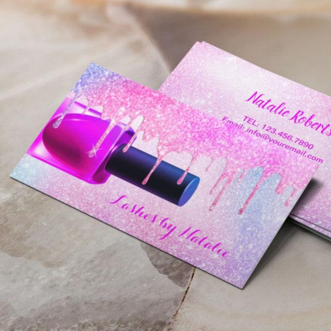 Nail Polish Unicorn Glitter Drips Manicurist Business Invitations