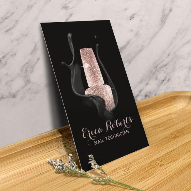 Nail Salon Manicurist Modern Black & Rose Gold Business Invitations