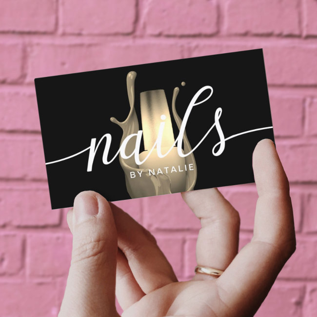 Nail Salon Modern Gold Polish Bottle Manicurist Business Invitations