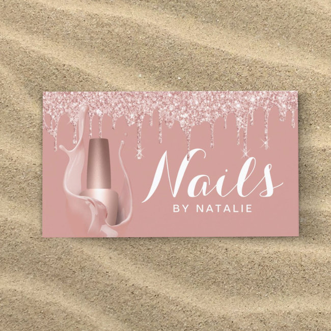 Nail Salon Modern Rose Gold Drips Manicurist Business Invitations