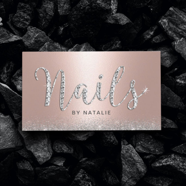 Nail Salon Rose Gold Lux Diamond Typography Business Invitations