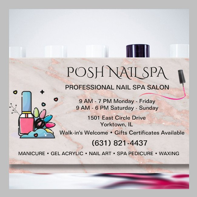 Nail Salon Spa Technician Blush Rose Marble  Business Invitations