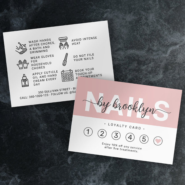 Nail Tech Blush Pink Script Loyalty Invitations