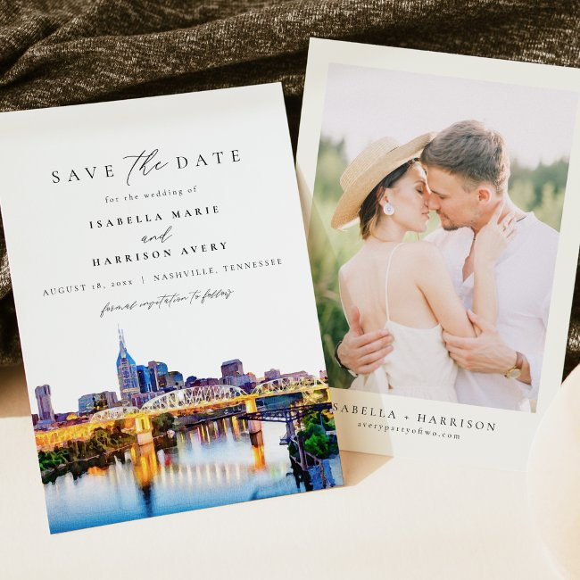 Nashville Tennessee Skyline Save The Date Invitation
