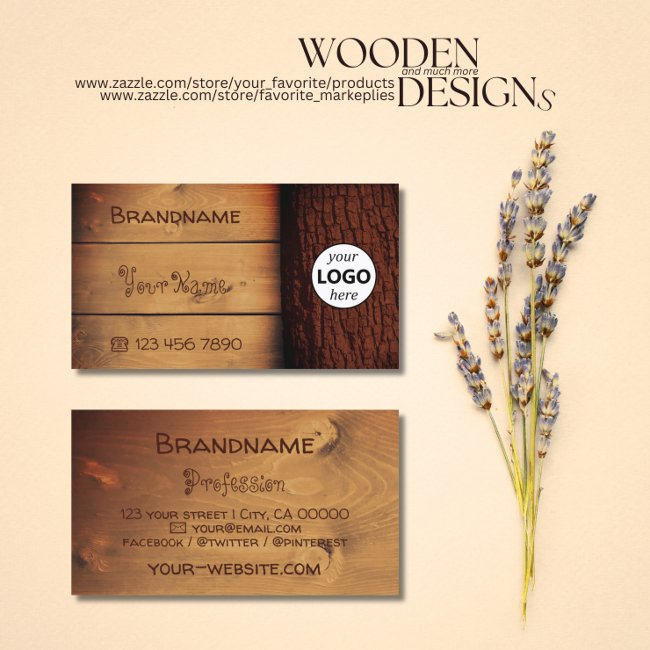 Natural Brown Rustic Wooden Boards Tree Bark Logo Business Invitations