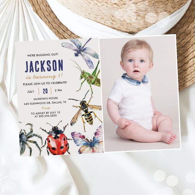 Nature Insect Bugs 1st Birthday Party Invitation