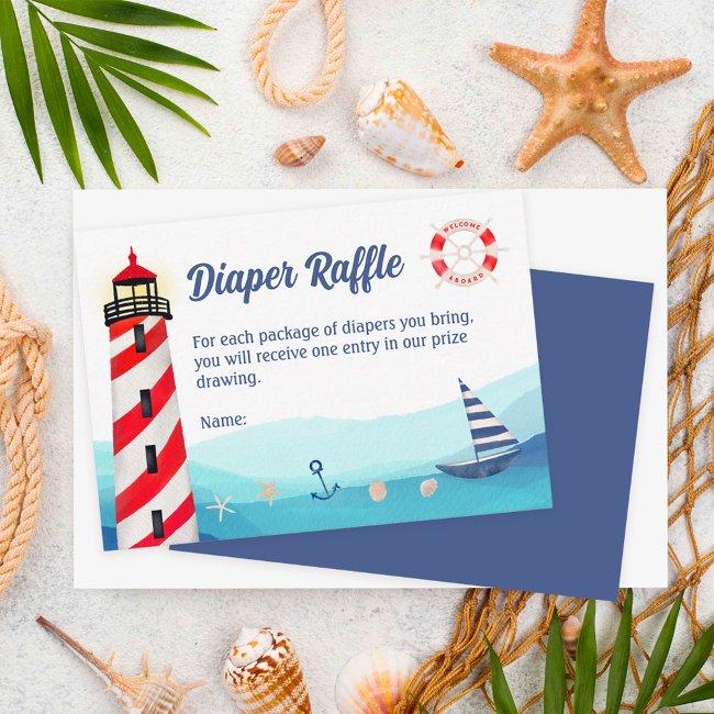 Nautical Boat Blue Red Baby Shower Diaper Raffle Enclosure Invitations