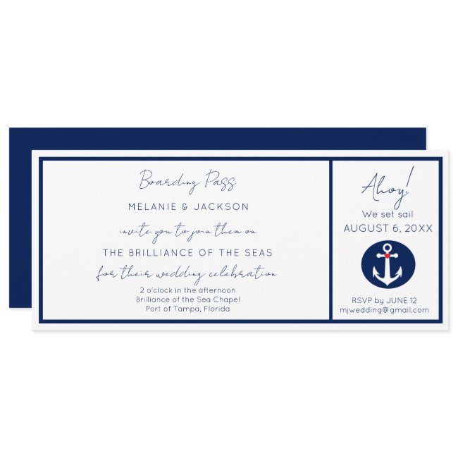 Nautical Cruise Ship Boarding Pass Wedding Invitation