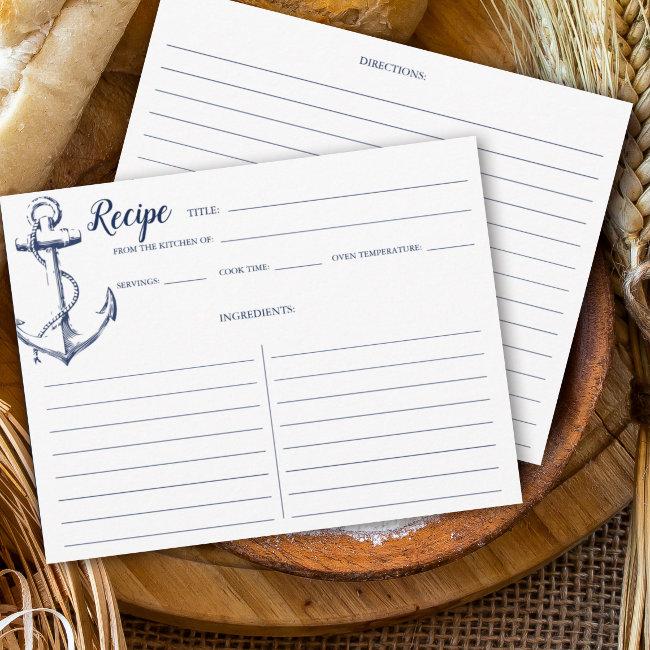 Nautical Navy Blue Anchor Recipe Invitations Smaller