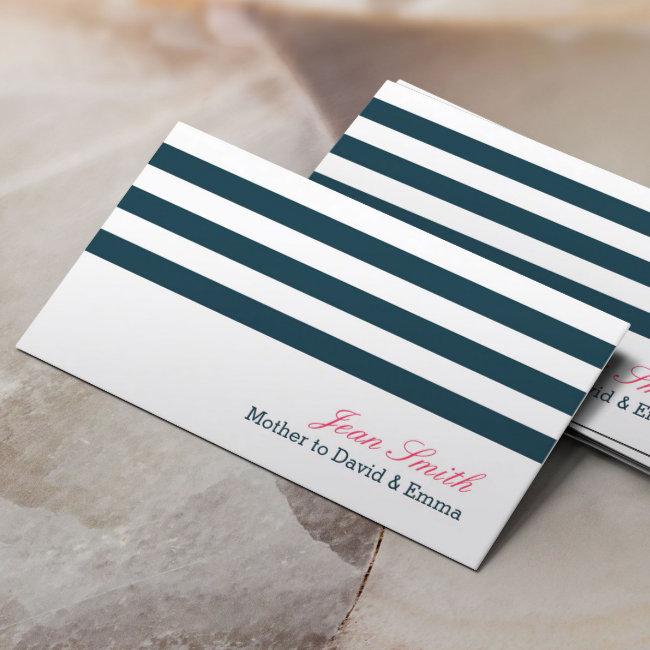 Nautical Navy Blue Stripes Mommy Calling Invitations