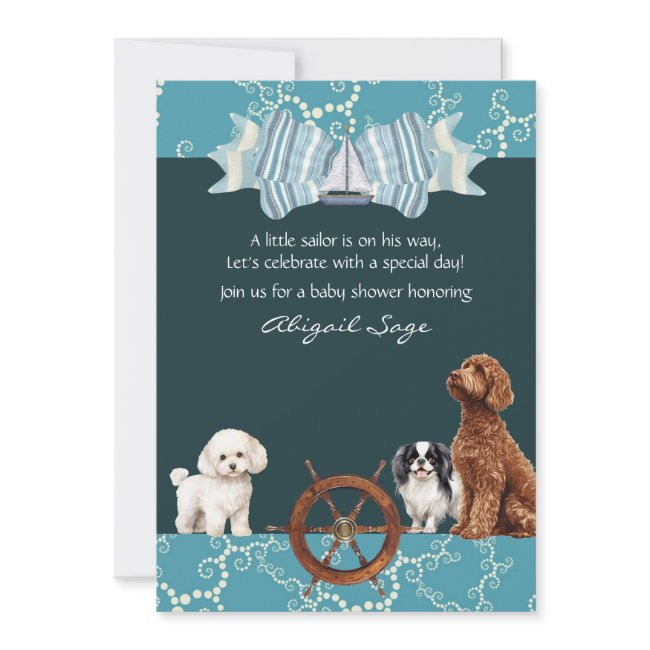 Nautical Sailboat And Dogs Boy Baby Shower Invitation
