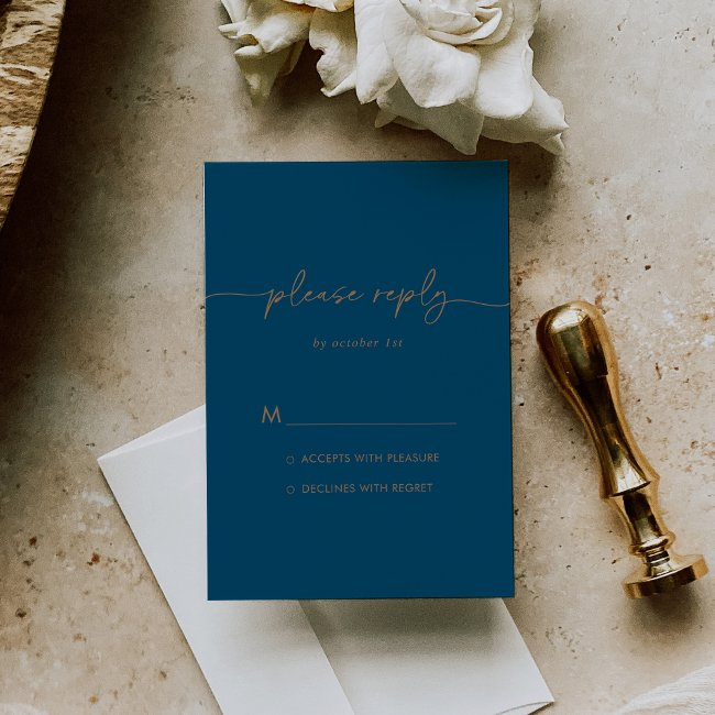 Navy Blue Gold Classic Wedding Rsvp