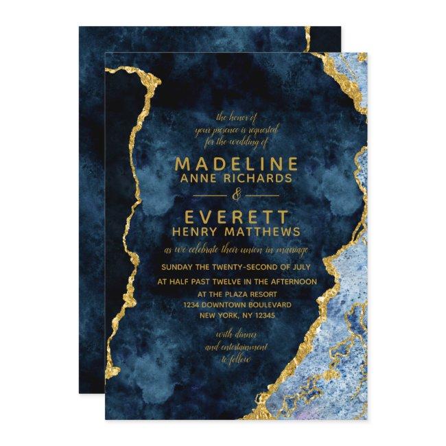 Navy Blue & Gold Foil Agate Wedding Invitations