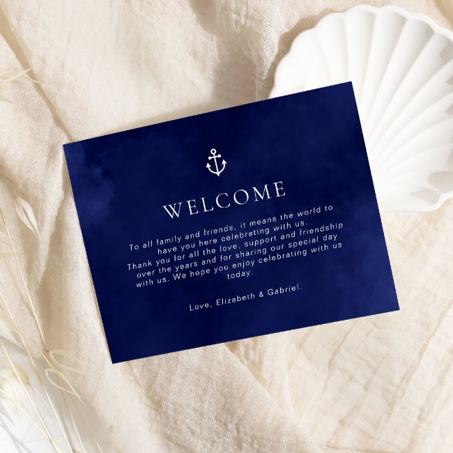 Navy Blue Nautical Wedding Timeline Enclosure Invitations
