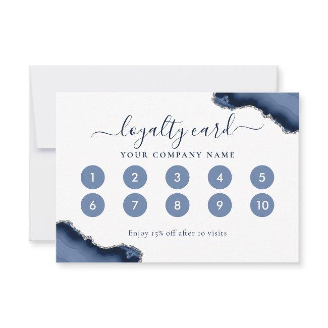 Navy Blue Silver Agate Glitter Loyalty Invitations
