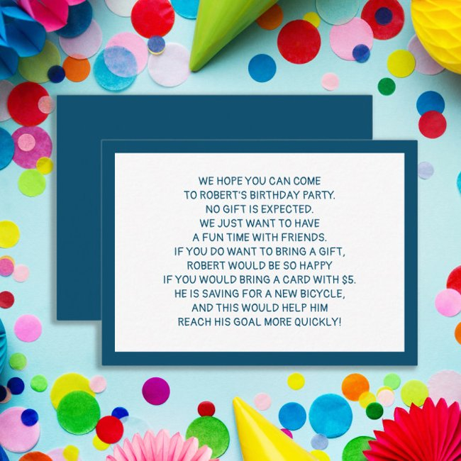 Navy Blue White Fiver 5 Dollar Birthday Party Enclosure Invitations
