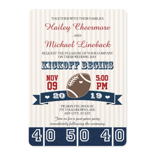 Navy Red Football Wedding Invitation