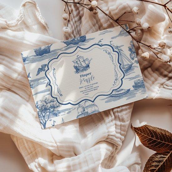 Navy Toile Nautical Baby Shower Diapper Raffle Enclosure Invitations