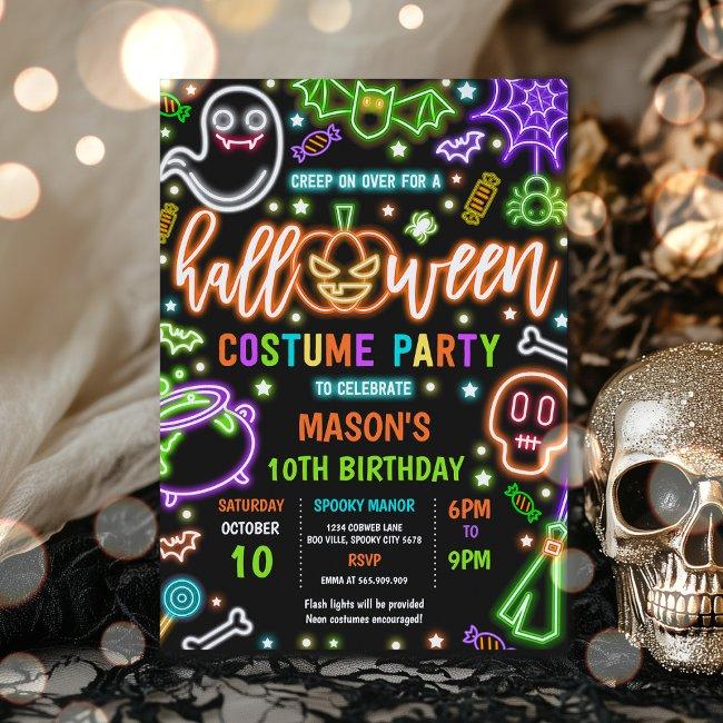 Neon Glow Halloween Costume Party Birthday Invitation