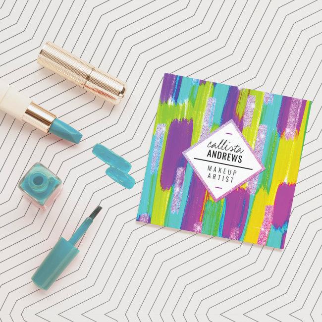 Neon Purple Green Yellow Aqua Glitter Paint Makeup Square Business Invitations