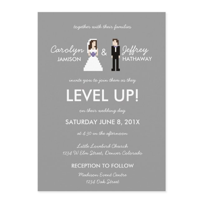 Nerdy 8-bit Bride & Groom Wedding Invitation