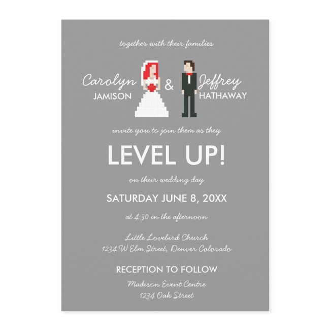 Nerdy 8-bit Bride & Groom Wedding Invitation
