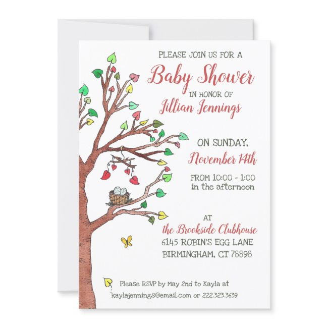 Nest Watercolor Tree Whimsical Baby Shower Invitation