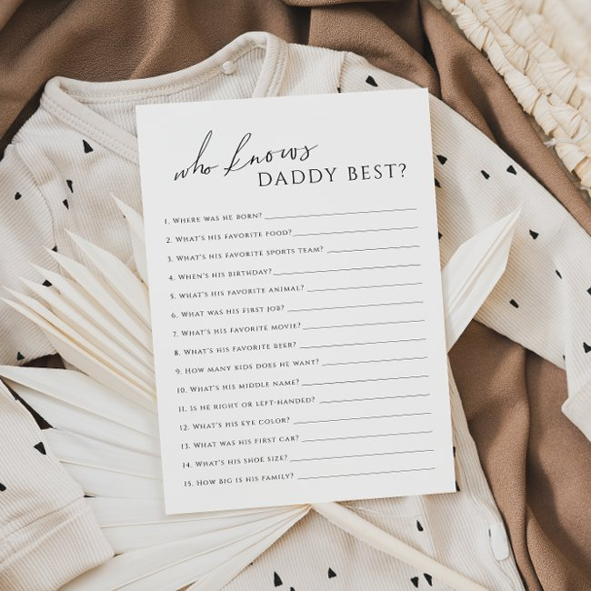 Neutral Who Knows Daddy Baby Shower Game Invitations