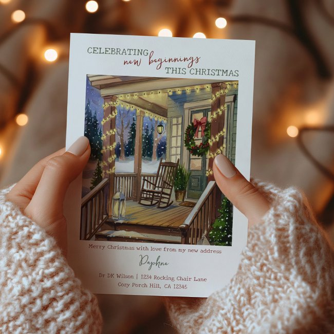 New Beginnings Christmas Front Porch I've Moved Holiday Invitations