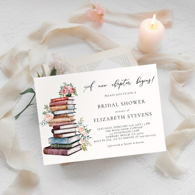 New Chapter Book Lover Bookworm Chic Bridal Shower Invitation