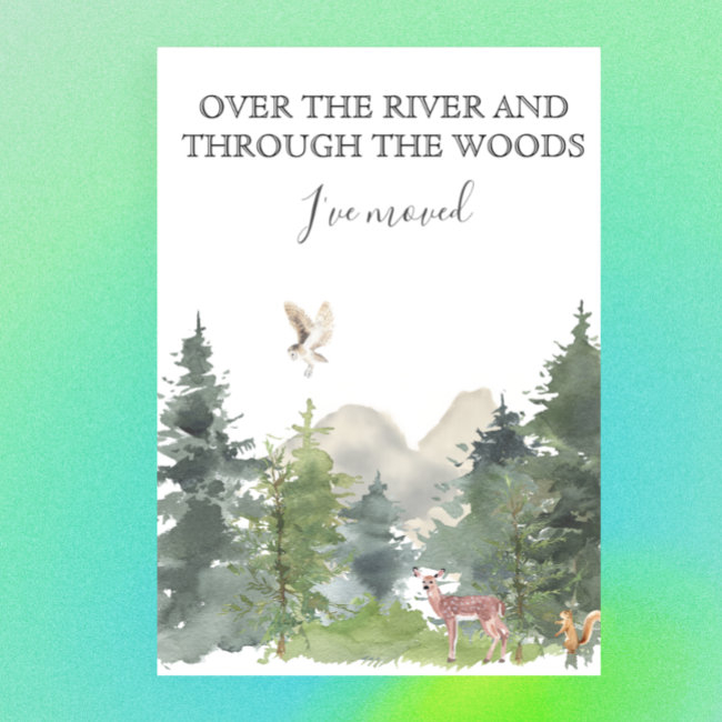 New Home Moving Announcement Cabin Lodge Forest