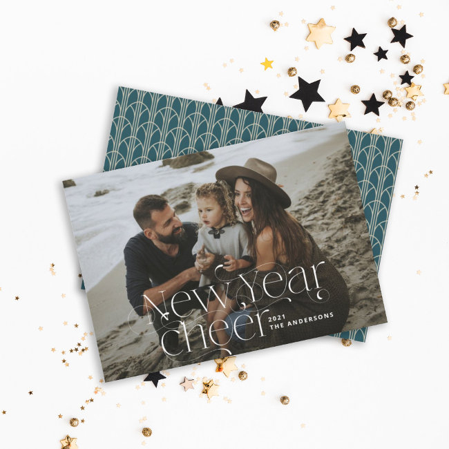 New Year Photo Elegant Art Deco Typography Modern Holiday Invitations