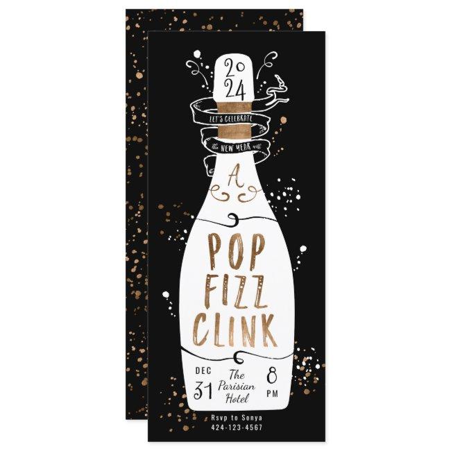 New Year's Eve Party Gold Champagne Pop Fizz Clink Invitation