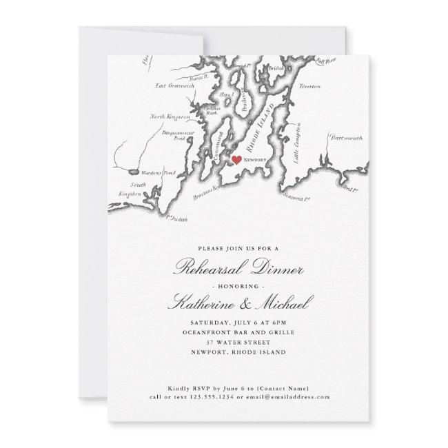 Newport Ri Black White Wedding Rehearsal Dinner Invitation