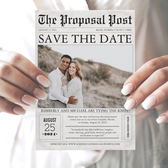 Newspaper Style Fun Save The Date Photo
