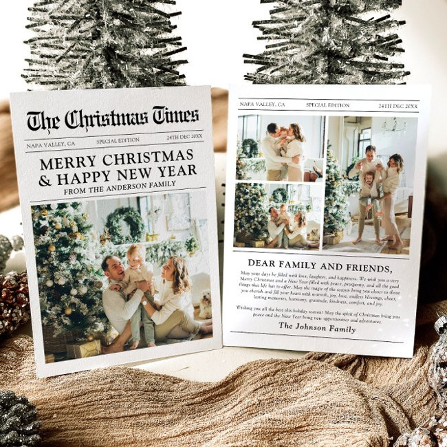 Newspaper Unique Fun What A Year Photo Christmas Holiday Invitations