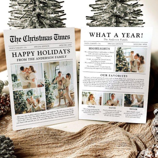 Newspaper Unique Fun What A Year Photo Christmas Holiday Invitations