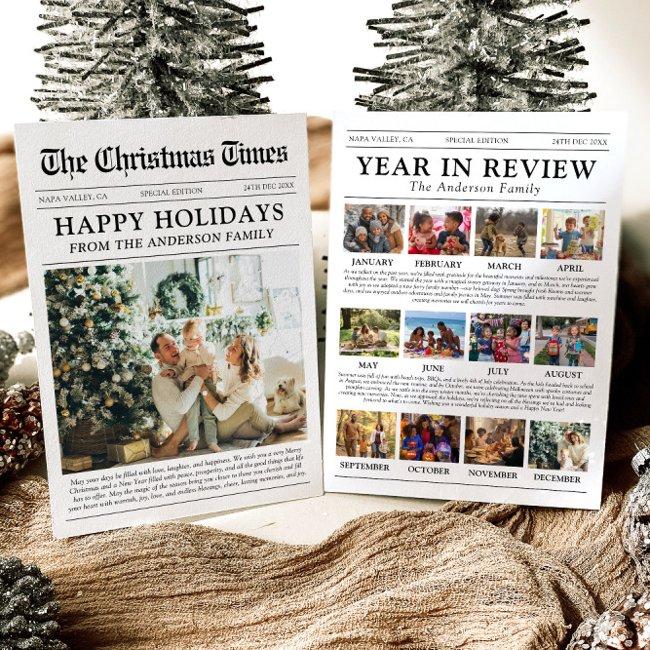 Newspaper Year In Review Family Photo Christmas Holiday Invitations