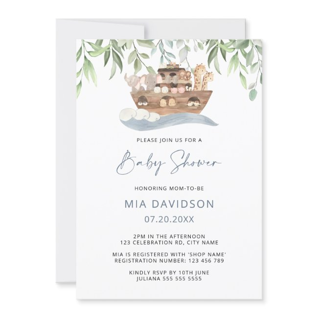 Noah's Ark Greenery Baby Shower Invitation